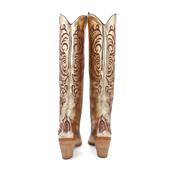 Texas Gold Women's Size 7 Gold Embroidered Knee High Block Heel Western Boots - Picture 10 of 16